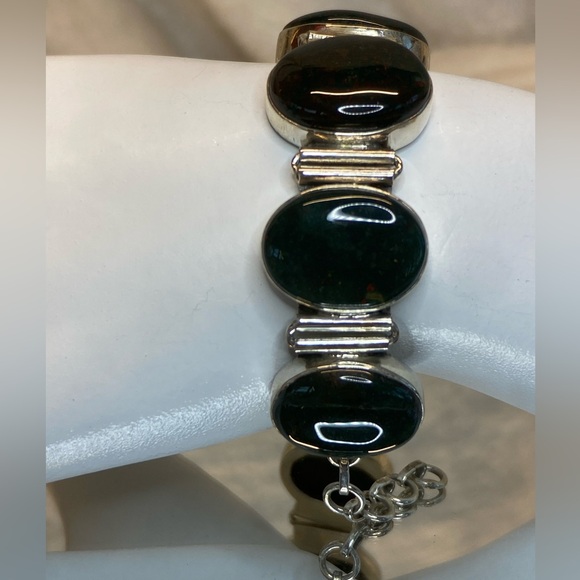 Vintage Handmade Green Moss Agate Sterling Silver 925 Bracelet size 7 - Picture 1 of 17